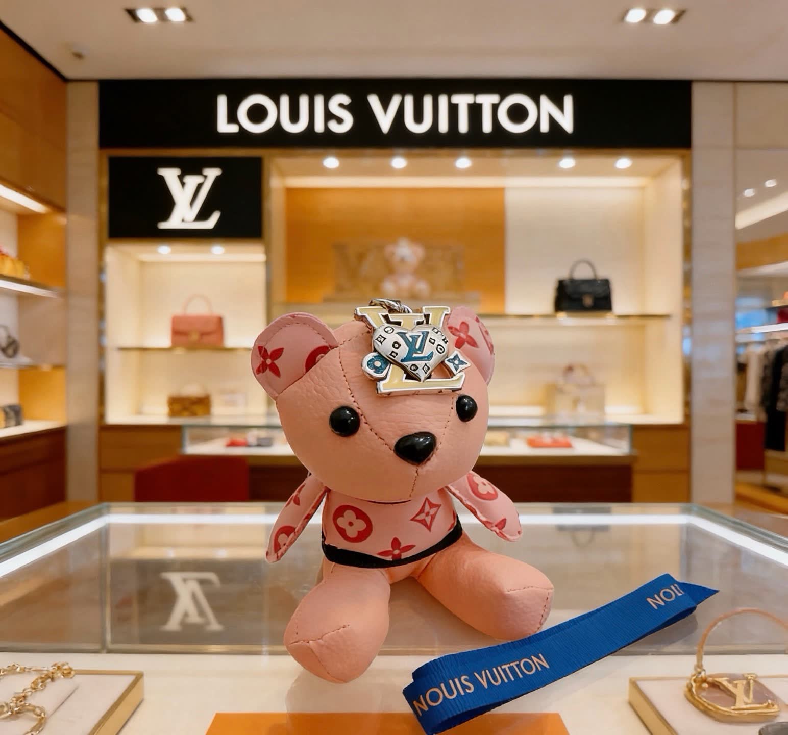 Louis Vuitton Pink Monogram Bear Charm Louis Vuitton Pink Monogram Bear Charm